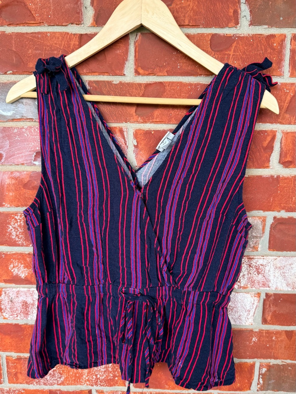 a new day blouse with Pink & Purple Stripes, Tie-Waist